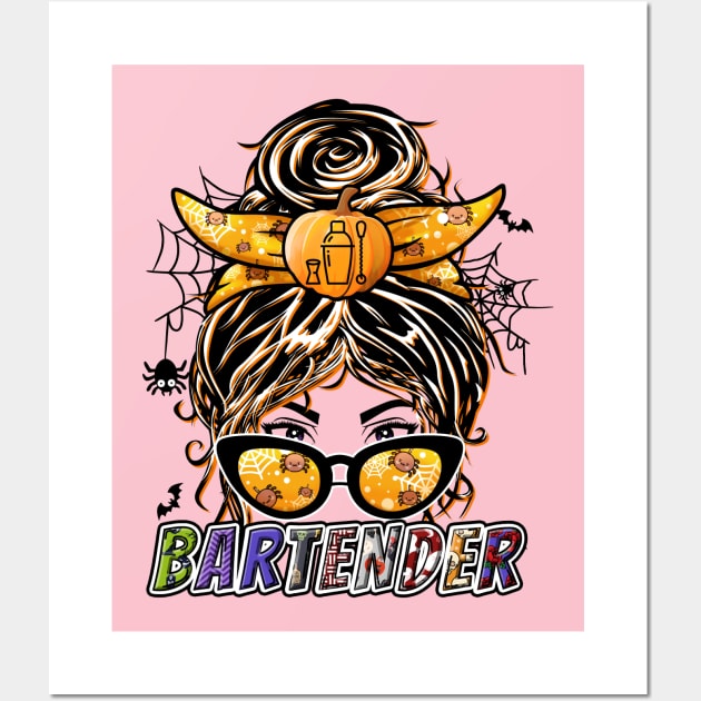 Bartender Messy Bun Bargirl Gift Wall Art by BadDesignCo